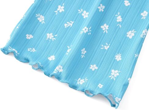 Beezizac Girls' Pointelle Knit Lettuce Trim Pajama - Cute Floral/Cherry Tee & Flared Wide-Leg Pants 2-pc PJs Sizes 6-18 in Saudi Arabia