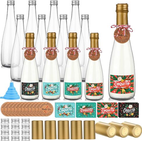 Baderke 12 عبوة من زجاجات Coquito البلاستيكية لعيد الميلاد سعة 16oz مع أغطية ملصقات ملصقات تزيين 500 مل زجاجة نبيذ فارغة شفافة للمشروبات زجاجة شمبانيا بلاستيكية لحفلة عيد الميلاد Coquito محلية الصنع (أسود) in Kuwait