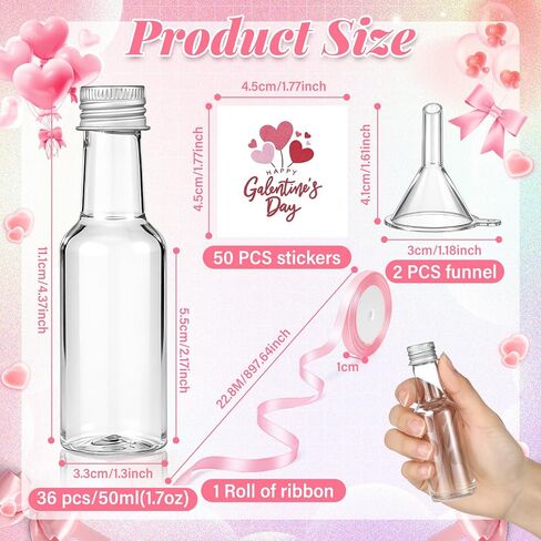 36 Pack Galentine’s Day Gifts, 1.7oz Galentine's Day Mini Liquor Bottles Set Include 36 Plastic Bottles with Lids 50 stickers 2 Funnels and 1 Ribbon for Galentine's Party Supplies and Decoration Favor in Saudi Arabia