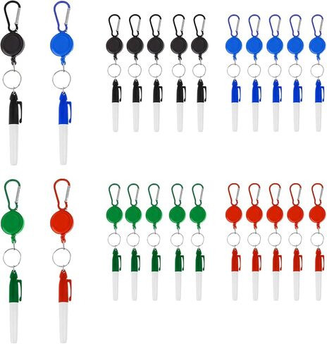 50PCS(25 set) Mini Permanent Markers with Cap Clips Golf Ball Marker Pen Retractable Pen Reel Fine Point Marker Pens Golf Keychain Clips for Badge Dry Erase Markers Black Ink Pens for Office School in Kuwait