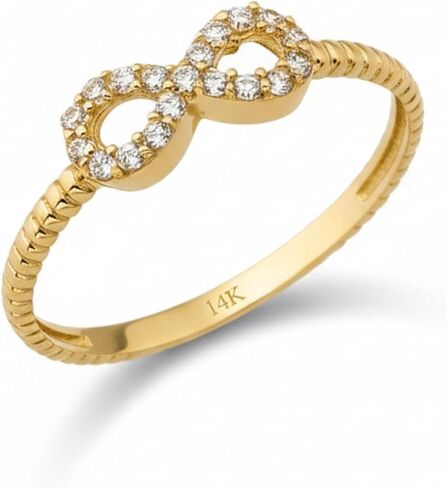 14K Real Solid Gold Ring for Women, Infinity Cubic Zirconia Ring, Stackable Band, Thickness 1.65 mm in Saudi Arabia
