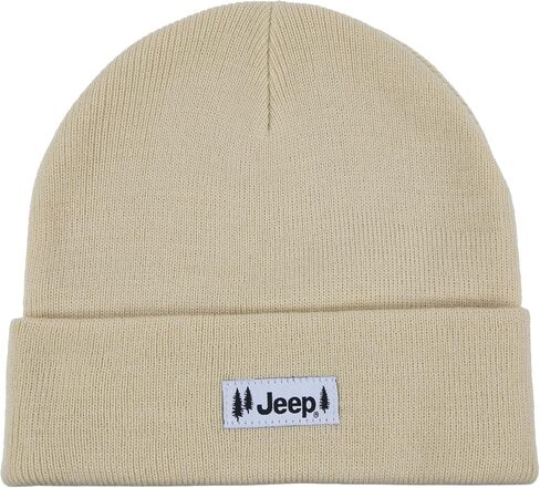 Jeep Pines Logo Embroidered Patch Flip Knit Beanie Hat - Flaxen Yellow in Saudi Arabia