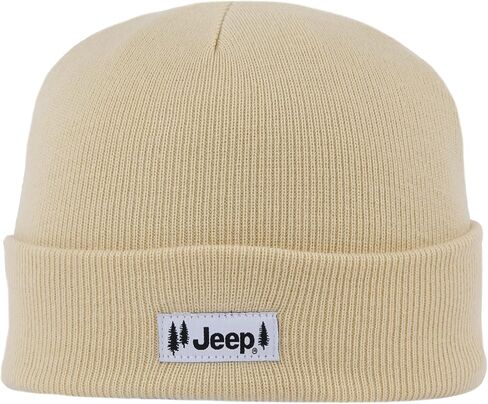 Jeep Pines Logo Embroidered Patch Flip Knit Beanie Hat - Flaxen Yellow in Saudi Arabia