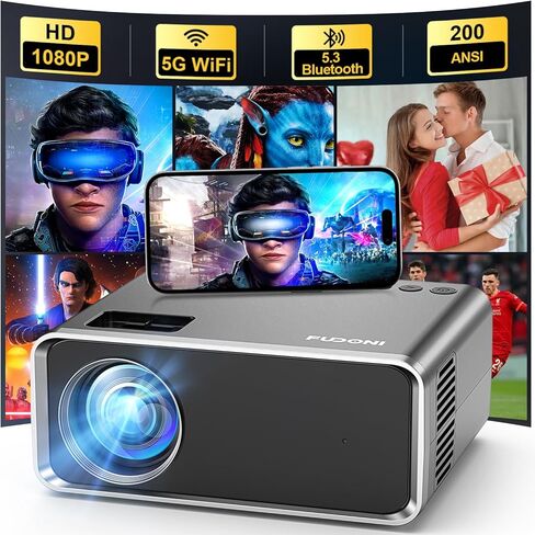 [Netflix Licensed & Dolby Audio] Projector with WiFi and Bluetooth 4K Supported, FUDONI Outdoor Smart Projector Native 1080P 600ANSI, Auto Keystone & Electric Focus, Movie Projector for Home Theater in Kuwait