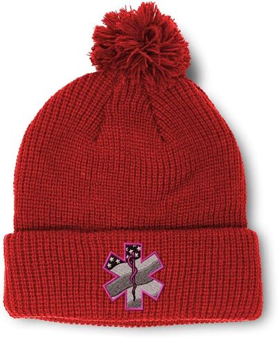 Speedy Pros Pom Pom Beanies for Women Paramedic Pink EMT Embroidery Skull Cap Winter Hats for Men Acrylic 1 Size in Saudi Arabia
