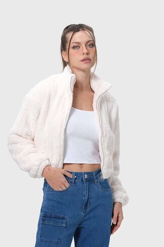 FASHIONSPARK Womens Sherpa Fleece Jacket Cropped Zip Up Fuzzy Teddy Bear Coat Winter Warm Chunky Outerwear in Saudi Arabia