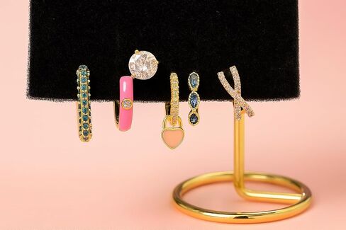 Earring Stacks Set For Women, 6Pcs Single Earrings for One Ear 14K Gold Plated CZ Colorful Gemstone Multiple Piercing Huggie Hoop Ear Cuff Nickel Free Hypoallergenic Jewelry Gift Set in Saudi Arabia