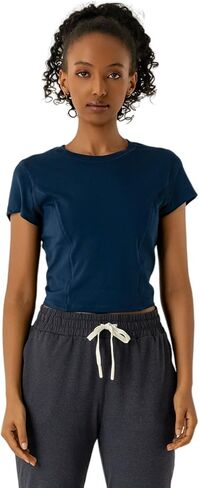 Women's Short Sleeve Crop Top, Round Neck Slim Fit Workout Activewear, Moisture-Wicking Stretchy Athletic Tee in Saudi Arabia