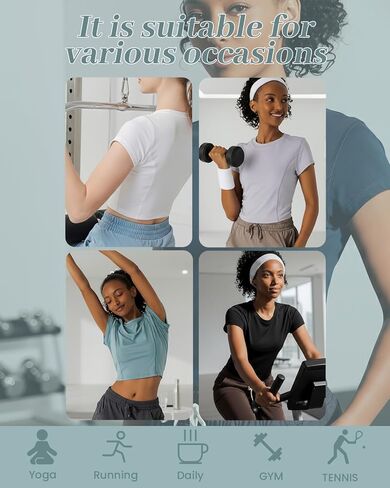 Women's Short Sleeve Crop Top, Round Neck Slim Fit Workout Activewear, Moisture-Wicking Stretchy Athletic Tee in Saudi Arabia