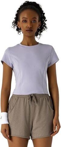 Women's Short Sleeve Crop Top, Round Neck Slim Fit Workout Activewear, Moisture-Wicking Stretchy Athletic Tee in Saudi Arabia