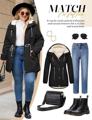 HEEKPEK Women's Plus Size Winter Coat Thicken Parka Fleece Lined Jacket Warm Long Puffer Outerwear Hooded Down Coat in Saudi Arabia