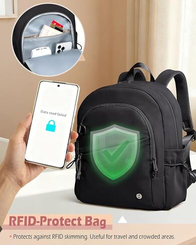 حقيبة ظهر نسائية صغيرة مع جيب مبلل وجيب حجب RFID، حقيبة ظهر صغيرة لصالة الألعاب الرياضية أو العمل أو الكلية أو السفر، أسود in Kuwait