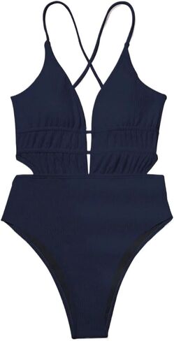 Womens High Stretch Criss-Cross One Piece Swimsuit Plunging Neck Backless Monokini for Beach and Vacation in Saudi Arabia