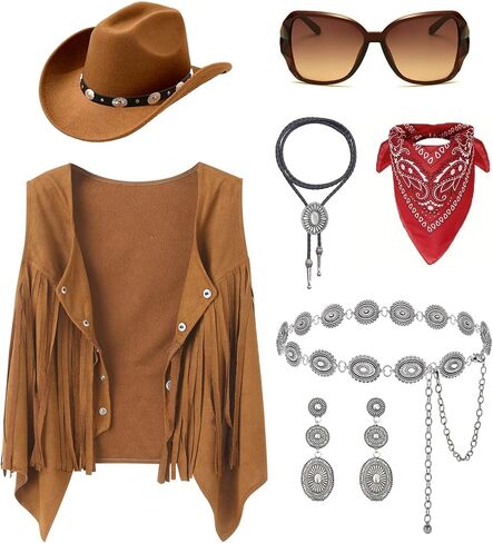 Cowgirl Outfits for Women, Cow Girl Cowgirl Vest Costume Outfit Hat Accessories Sets in Saudi Arabia