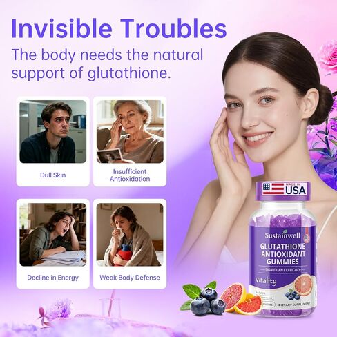 مكمل الجلوتاثيون الشحمي، 500 مجم في كل جرعة، الجلوتاثيون النقي L، مركب الفوسفوليبيد، مضاد أكسدة عالي الامتصاص لمقاومة الشيخوخة وإزالة السموم من البشرة، 60 علكة نباتية غير معدلة وراثيًا in Kuwait