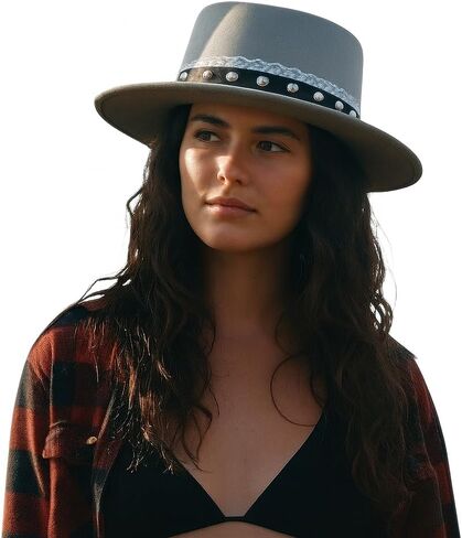 قبعة Goosebump Hat Company Wild Card Fedora للنساء، حافة مدببة مرصعة، حافة دانتيل، قبعة لباد واسعة الحافة in Kuwait
