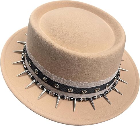 Goosebump Hat Company Wild Card Fedora Hat for Women, Studded Spike Brim, Lace Trim, Wide Brim Felt Hat in Saudi Arabia