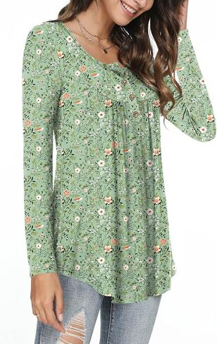 Aodemo Women's Fall Long Sleeve Tunic Tops Henley Shirts Button Down Blouses in Saudi Arabia