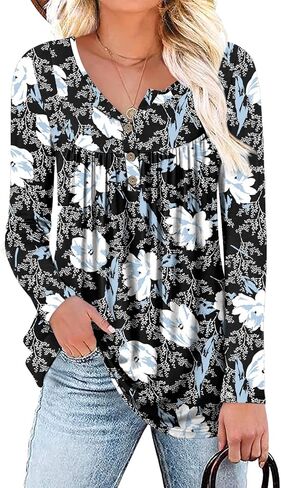 Aodemo Women's Fall Long Sleeve Tunic Tops Henley Shirts Button Down Blouses in Saudi Arabia