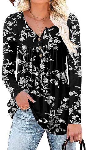 Aodemo Women's Fall Long Sleeve Tunic Tops Henley Shirts Button Down Blouses in Saudi Arabia