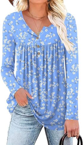 Aodemo Women's Fall Long Sleeve Tunic Tops Henley Shirts Button Down Blouses in Saudi Arabia