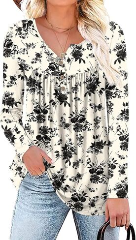 Aodemo Women's Fall Long Sleeve Tunic Tops Henley Shirts Button Down Blouses in Saudi Arabia