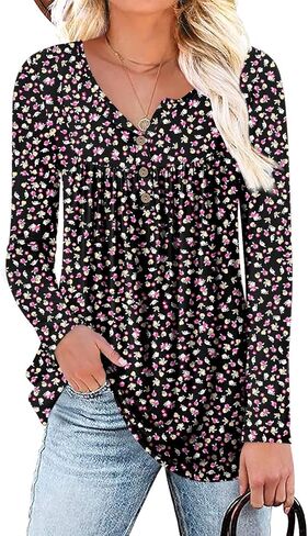 Aodemo Women's Fall Long Sleeve Tunic Tops Henley Shirts Button Down Blouses in Saudi Arabia