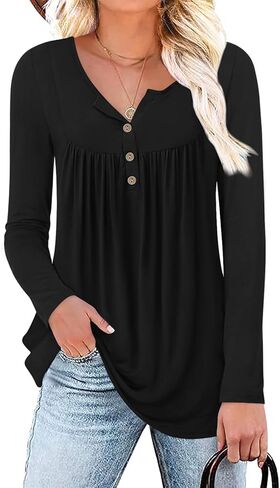 Aodemo Women's Fall Long Sleeve Tunic Tops Henley Shirts Button Down Blouses in Saudi Arabia