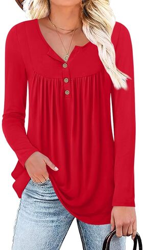 Aodemo Women's Fall Long Sleeve Tunic Tops Henley Shirts Button Down Blouses in Saudi Arabia