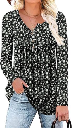 Aodemo Women's Fall Long Sleeve Tunic Tops Henley Shirts Button Down Blouses in Saudi Arabia