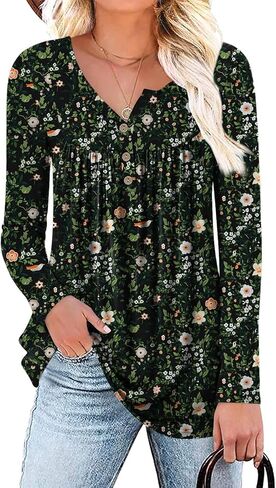 Aodemo Women's Fall Long Sleeve Tunic Tops Henley Shirts Button Down Blouses in Saudi Arabia