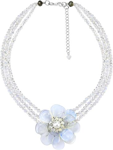 Sophisticated Tropical Flower of Moonstone and Cultured Freshwater Pearl on a Beaded Necklace in Saudi Arabia