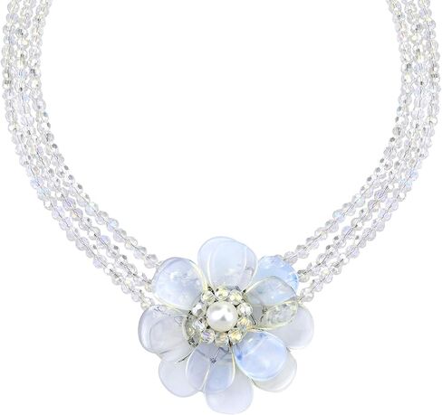 Sophisticated Tropical Flower of Moonstone and Cultured Freshwater Pearl on a Beaded Necklace in Saudi Arabia