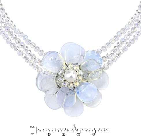 Sophisticated Tropical Flower of Moonstone and Cultured Freshwater Pearl on a Beaded Necklace in Saudi Arabia