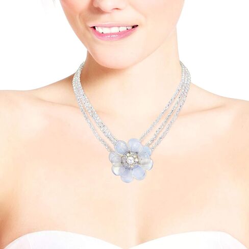 Sophisticated Tropical Flower of Moonstone and Cultured Freshwater Pearl on a Beaded Necklace in Saudi Arabia