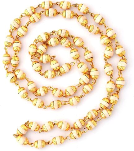 LOVENSPIRE Tulsi Mala Necklace 4.8mm Holy Basil Beads Tibetan Buddhist Rosary Tulsi Neck Mala with Gold Caps for Pooja Meditation Yoga Hare Rama Hare Krishna Prayer Beads in Saudi Arabia