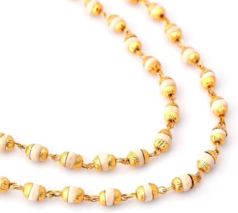 LOVENSPIRE Tulsi Mala Necklace 4.8mm Holy Basil Beads Tibetan Buddhist Rosary Tulsi Neck Mala with Gold Caps for Pooja Meditation Yoga Hare Rama Hare Krishna Prayer Beads in Saudi Arabia