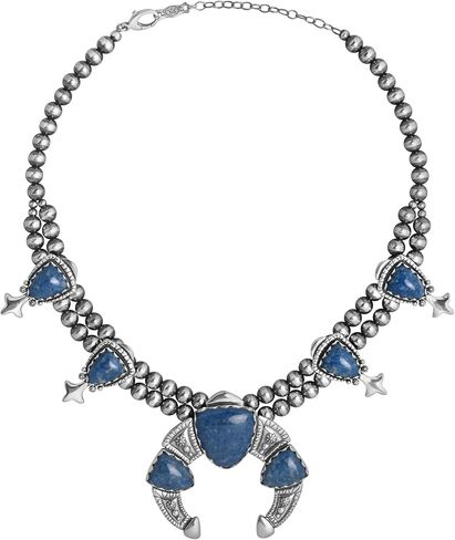 American West Jewelry Sterling Silver Women's Necklace Choice Of Gemstone Color Squash Blossom Design 18 to 21 Inch in Saudi Arabia