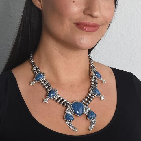 American West Jewelry Sterling Silver Women's Necklace Choice Of Gemstone Color Squash Blossom Design 18 to 21 Inch in Saudi Arabia