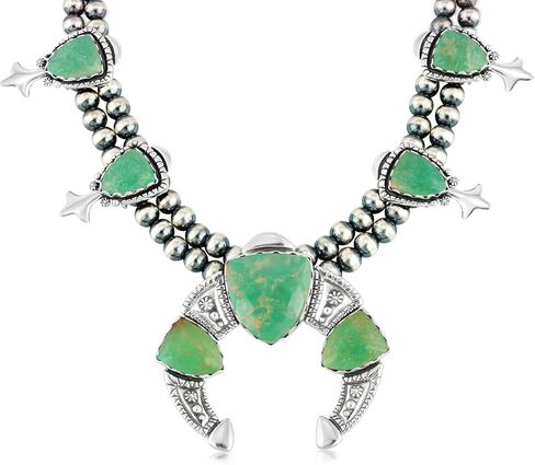 American West Jewelry Sterling Silver Women's Necklace Choice Of Gemstone Color Squash Blossom Design 18 to 21 Inch in Saudi Arabia