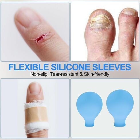عبوة من 8 أغطية مقاومة للماء لأصابع القدم والأصابع - غطاء لأصابع القدم وحاميات الأصابع، وأكمام استحمام للقوالب والضمادات والعناية بالأظافر، واقيات استحمام قابلة لإعادة الاستخدام للباديكير والمانيكير (4 كبيرة + 4 صغيرة) in Kuwait