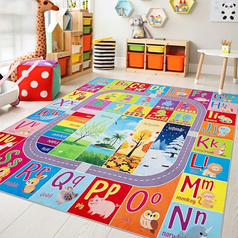 UKISS ABC Kids Rug,Toddler Educational Play Rug for Learning Alphabet, Numbers, Colors, Seasons and Animal Words,55"x55"Washable Classroom Area Rugs,Non-Slip Kids Play Mat Carpet for Playroom in Saudi Arabia