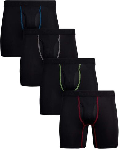 Reebok Men's Boxer Briefs - 4 Pack Soft Performance Boxers for Men with Fly Pouch - Quick Dry Active Mens Underwear Pack S-XL, Size Large, Blacks in Saudi Arabia