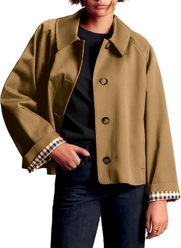 ELLEVEN Womens Oversize Trench Coat, Plaid Lining Single Breasted Fall Crop Jackets with Pockets Fashion Outerwear in Saudi Arabia