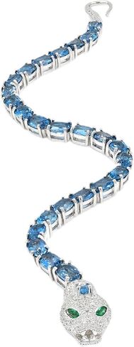 Natural London Blue Topaz Cobra Bracelet in 925 Sterling Silver | 6x4mm Oval-Cut London Blue Topaz | 12.45 Carat Blue Gem Tennis Bracelet | Engagement Gift in Saudi Arabia
