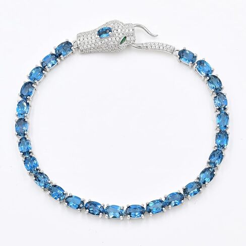 Natural London Blue Topaz Cobra Bracelet in 925 Sterling Silver | 6x4mm Oval-Cut London Blue Topaz | 12.45 Carat Blue Gem Tennis Bracelet | Engagement Gift in Saudi Arabia