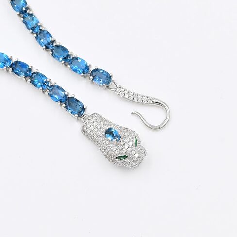 Natural London Blue Topaz Cobra Bracelet in 925 Sterling Silver | 6x4mm Oval-Cut London Blue Topaz | 12.45 Carat Blue Gem Tennis Bracelet | Engagement Gift in Saudi Arabia