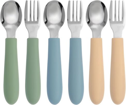 6 Pack Toddler Utensils, Kids Silverware Set with Silicone Handle, Children Safe Forks and Spoons, 18/8 Stainless Steel, Food Grade Silicone Feeding Supplies, Dishwasher Safe in Saudi Arabia