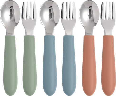 6 Pack Toddler Utensils, Kids Silverware Set with Silicone Handle, Children Safe Forks and Spoons, 18/8 Stainless Steel, Food Grade Silicone Feeding Supplies, Dishwasher Safe in Saudi Arabia