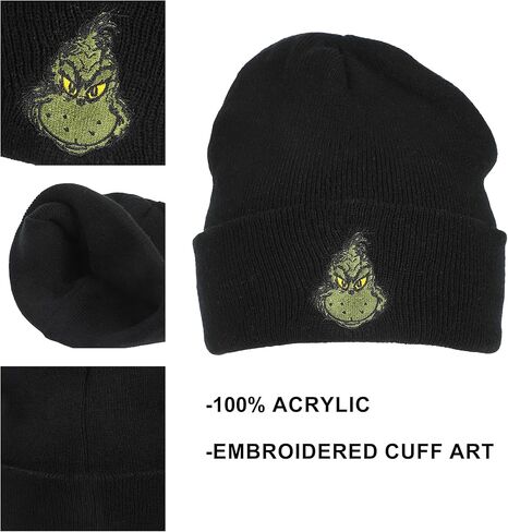 Bioworld The Grinch Embroidery Black Acrylic Yarn Standard Cuff Beanie in Saudi Arabia